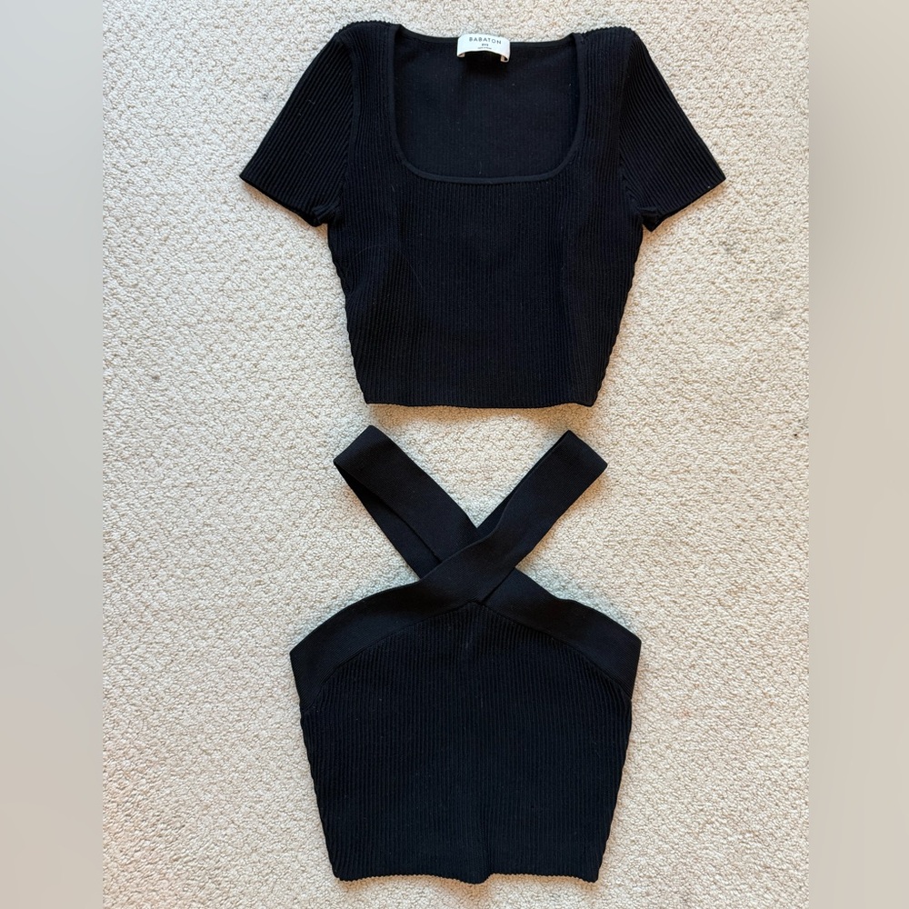 Aritzia Babaton tops, lot of 2 in XXS. Knit Criss Cross and Squareneck tops